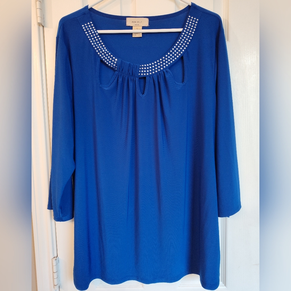 Embellished Scoop Neck Royal Blue Top